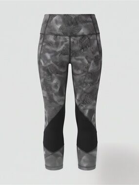 LULULEMON Black & Gray Patterned High-Waist Capri Leggings